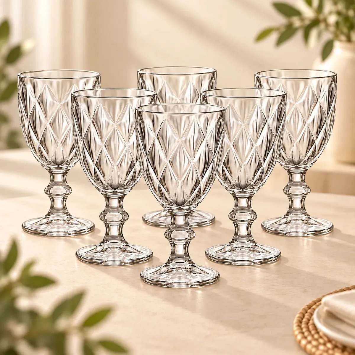 Jogo 6 Taças Vidro Domus Diamond Transparente 340ml