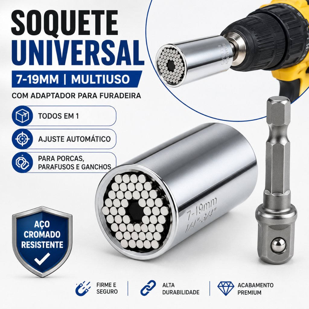 Kit Soquete Universal Catraca Adaptador Chave Mágica Reversível