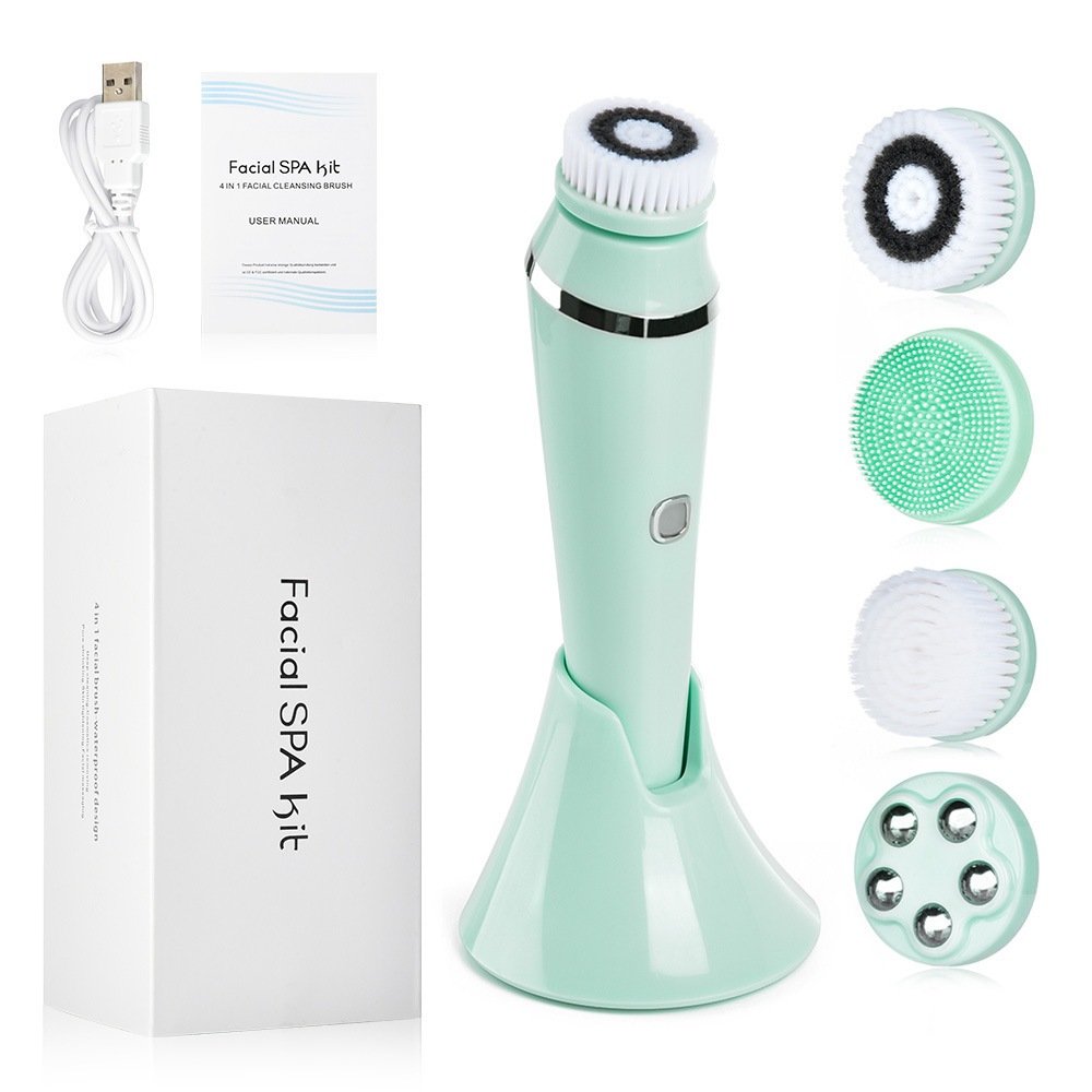 Escova De Limpeza Facial Elétrica 4 Em 1 À Prova D'água IPX7