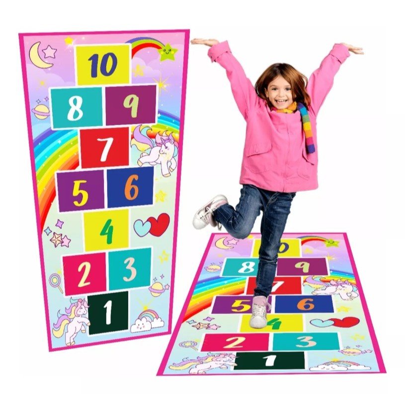 Tapete Amarelinha Infantil em Lona Premium Tema Unicórnio