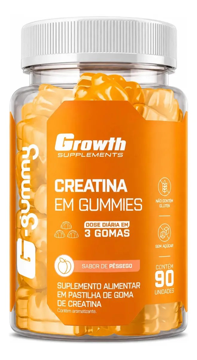 Creatina em Gummies Growth Supplements 90 Gomas Sabor Pêssego