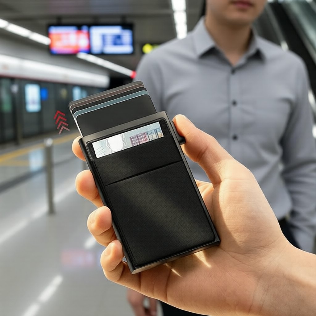 Porta-Cartões Pop-Up em Alumínio com Segurança RFID