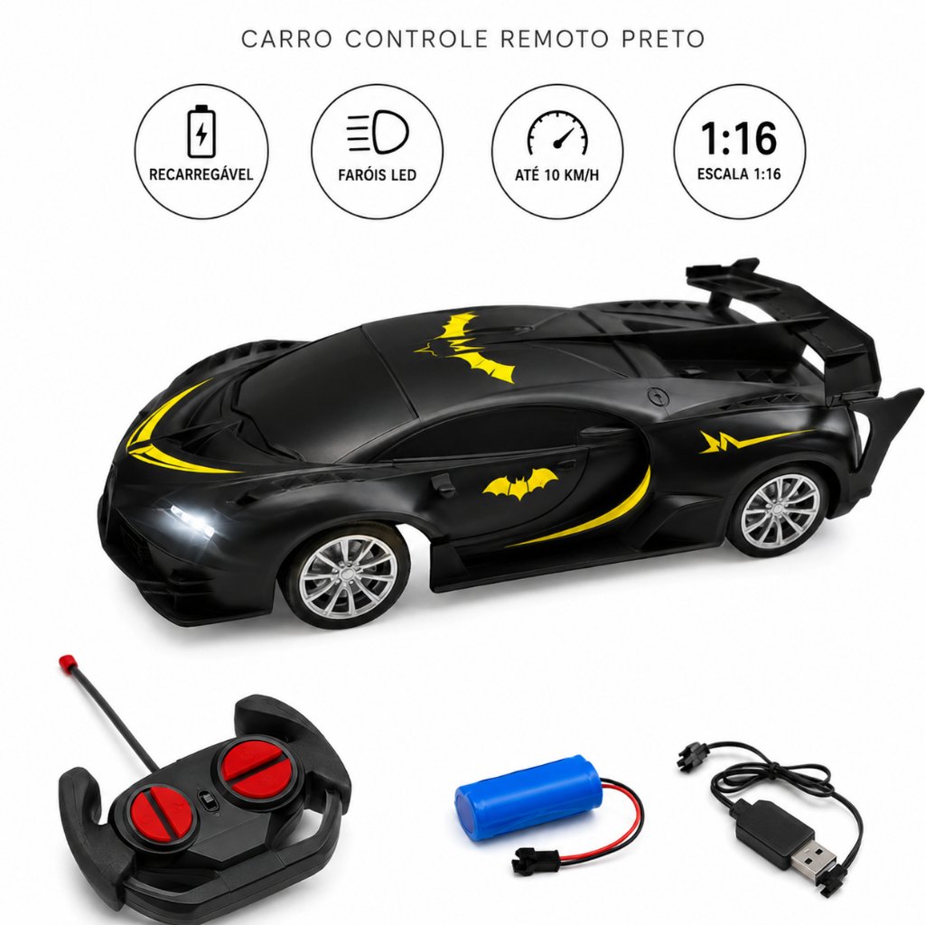 Carrinho Controle Remoto Batman e Hulk 1:16 LED 24cm