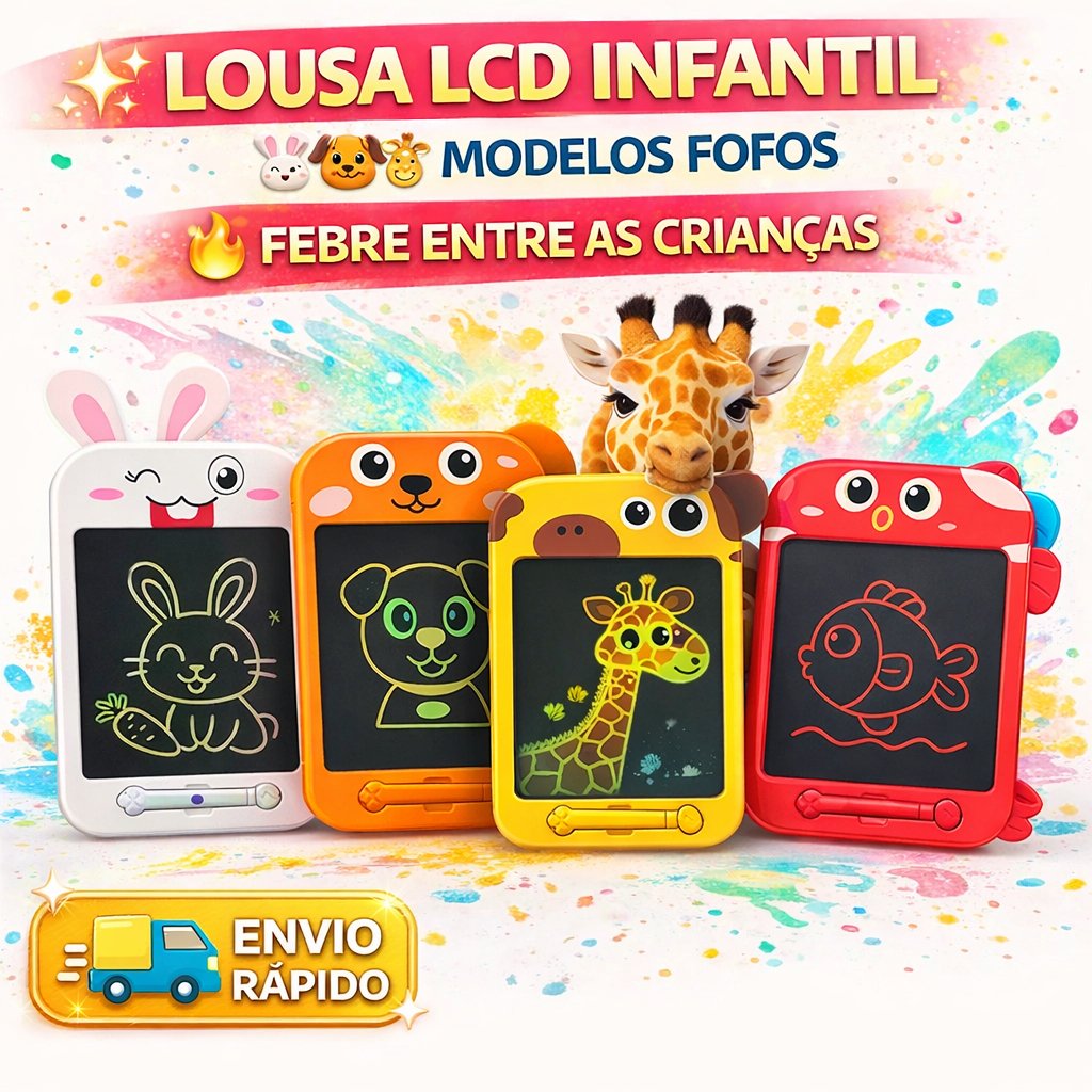 Lousa LCD Infantil Tablet Mágico Educativo Formatos Animais