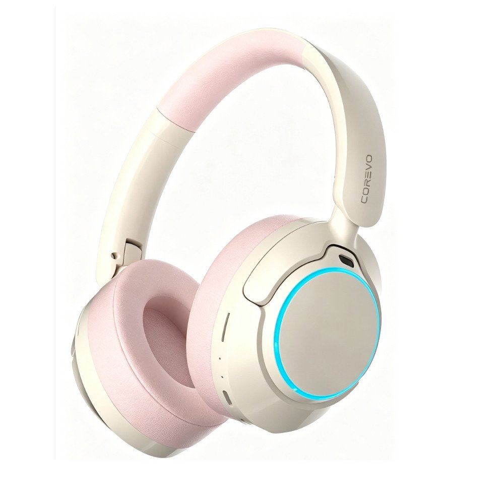 Fone Bluetooth ANC Over-Ear Rosa: Cancelamento de Ruído e 24h de Som