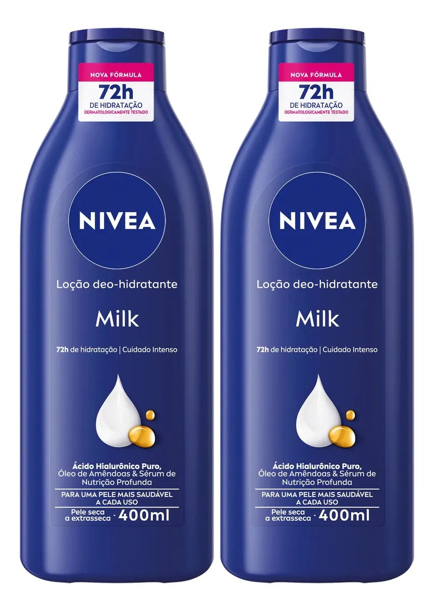 Kit 2 Loções Nivea Body Milk Hidratante Pele Seca 400ml
