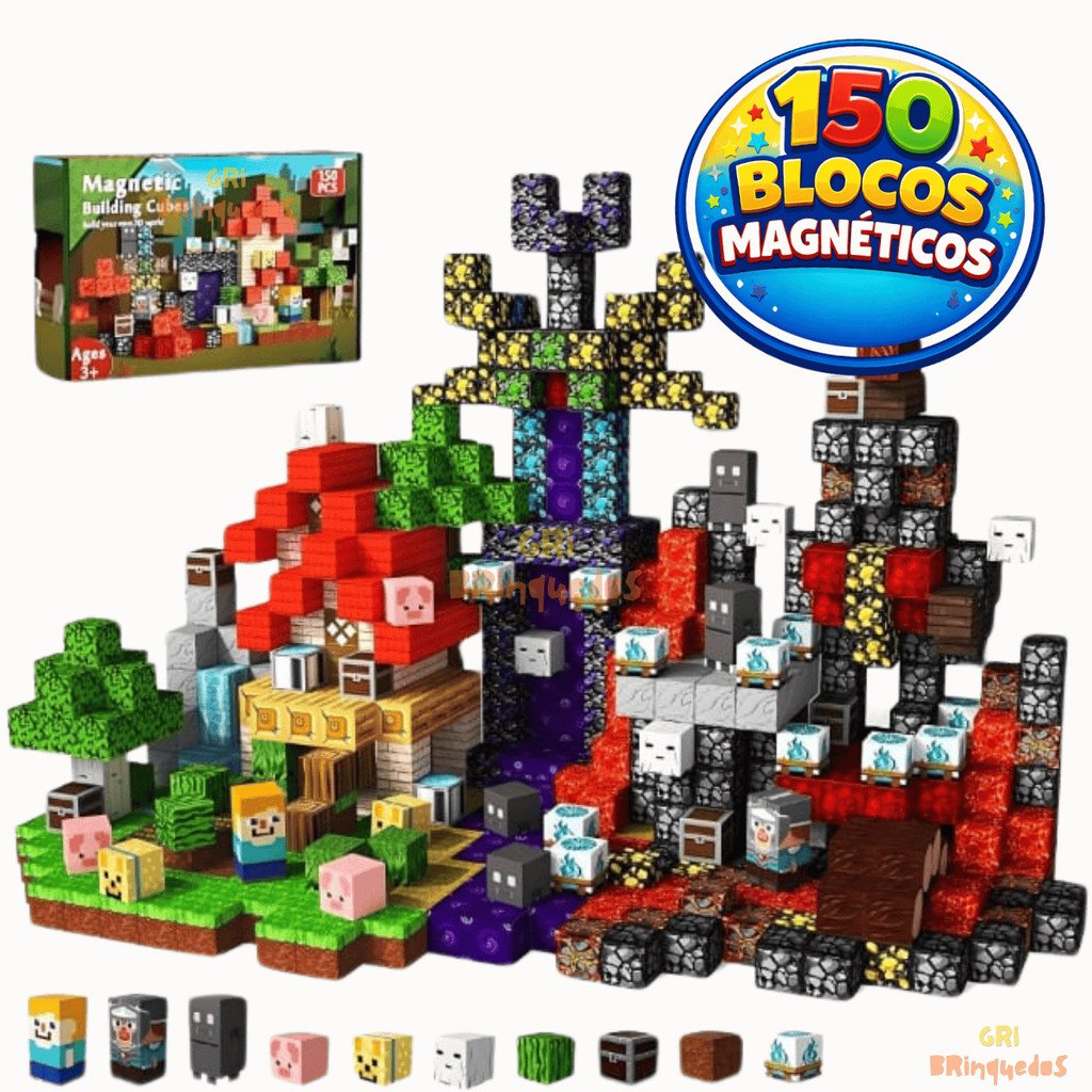 Kit Blocos Magnéticos 150 Peças Cenários Criativos
