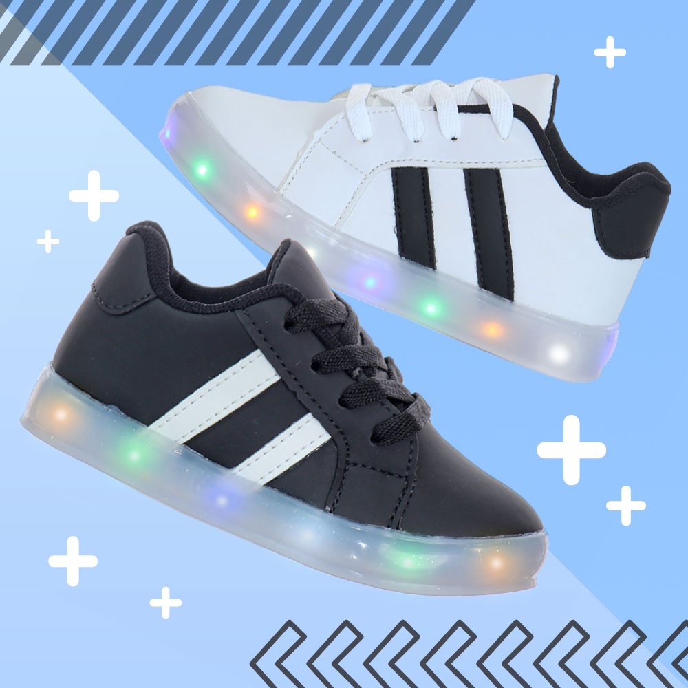Tênis Infantil com LED: Estilo Listrado e Conforto para o Dia a Dia